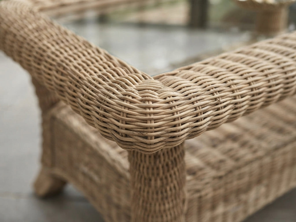 corner of rattan table hilton
