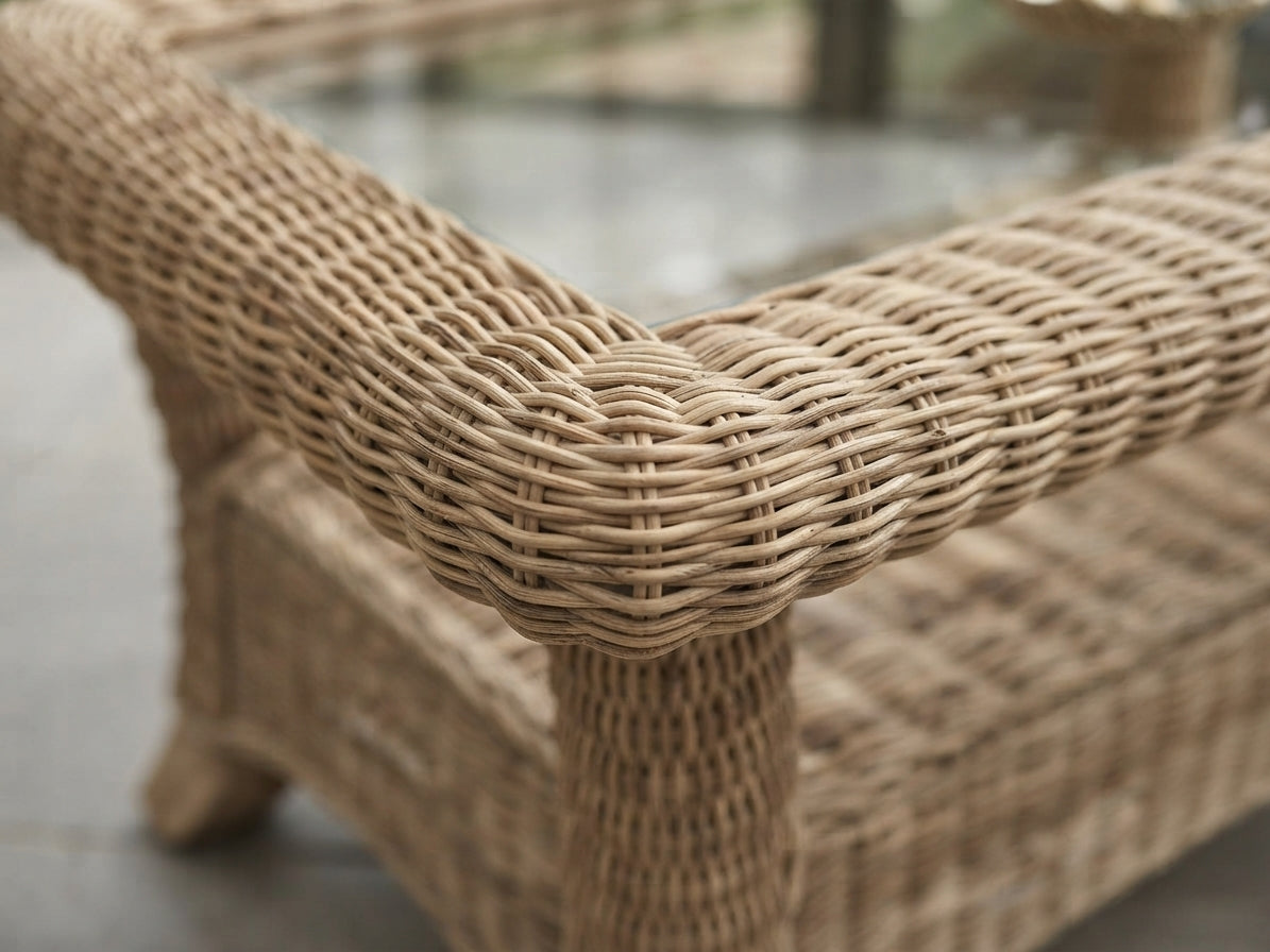 corner of rattan table hilton