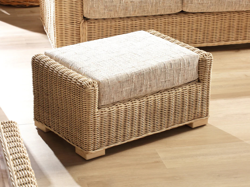 Wicker ottoman with a cushion