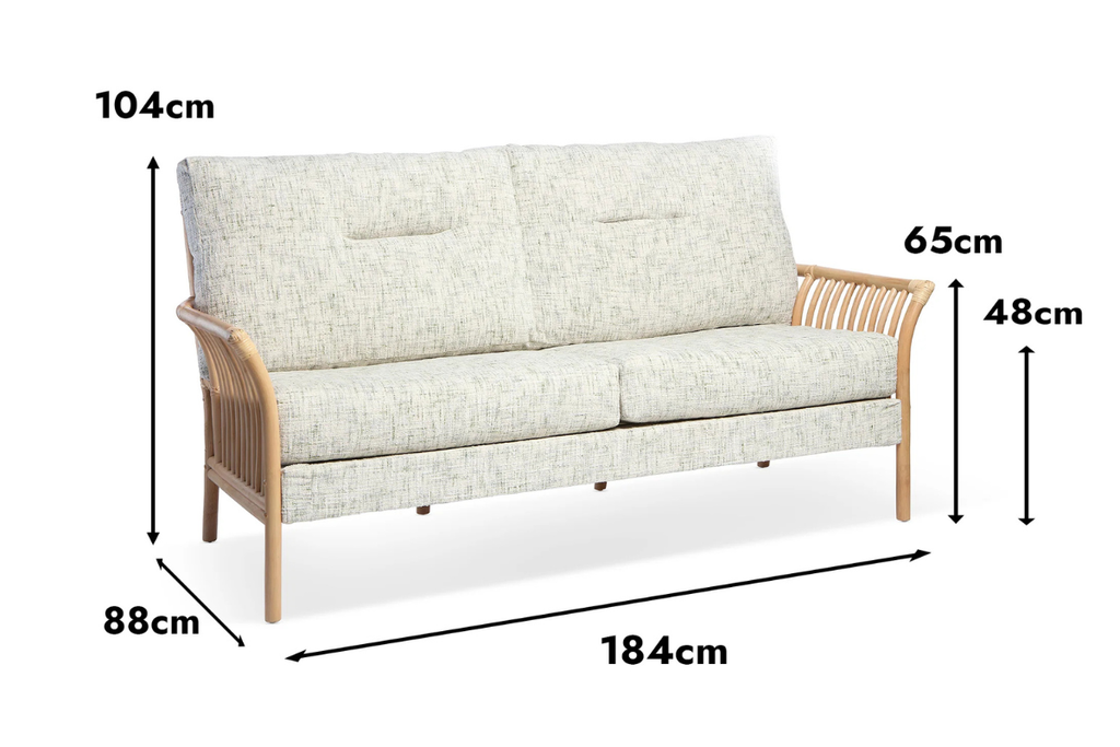 Dimensions of a sofa with measurements labeled on a white background